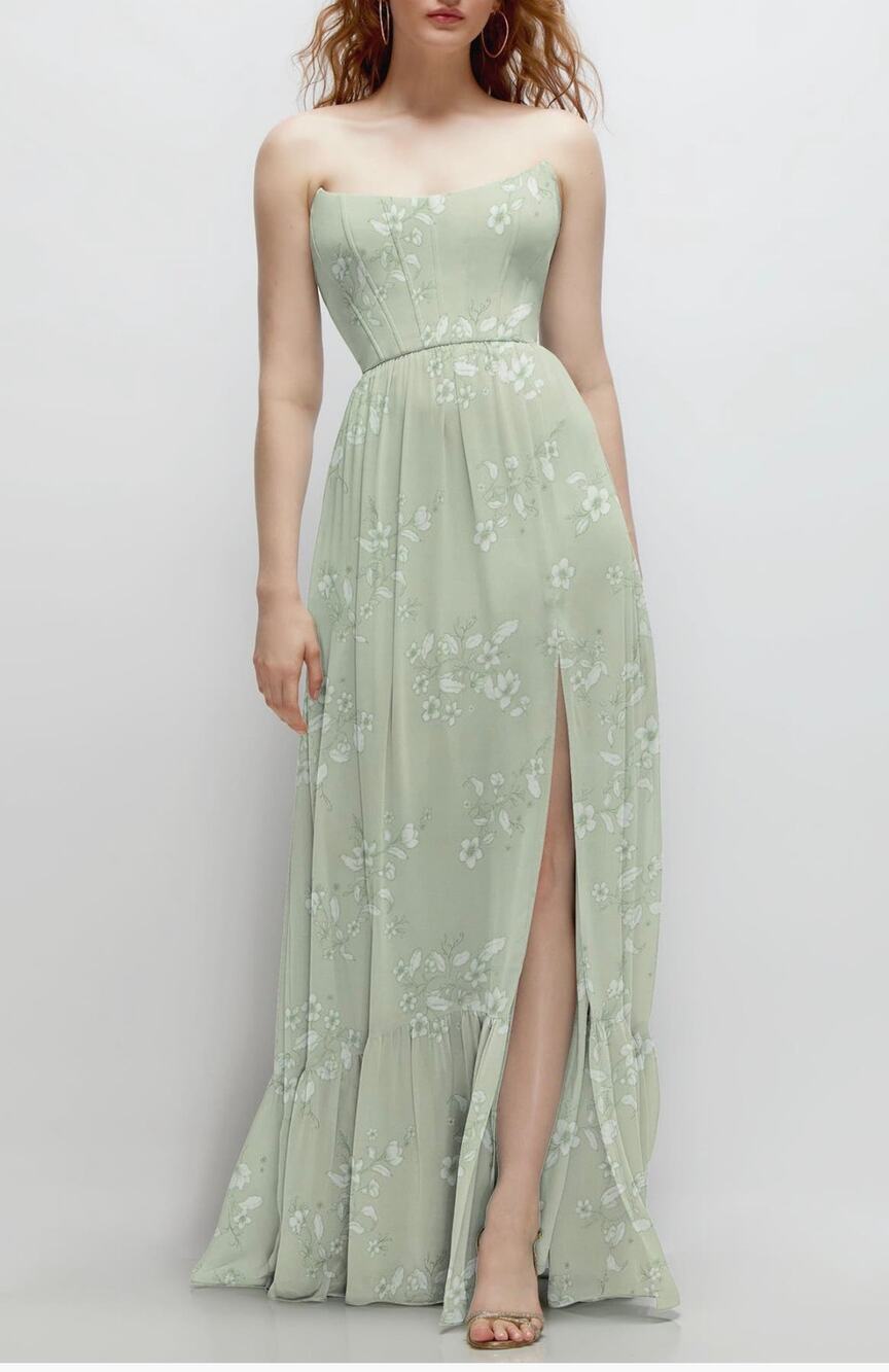 Dessy Collection Strapless Corset Chiffon Gown Size 6 Sage
